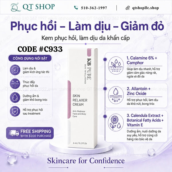 KB PURE - Skin Relaxer Cream - Kem phục hồi & làm dịu da khẩn cấp - Mini 6ml - EXP 202902