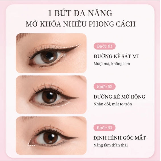 PINKPUNK- Bút Kẻ Mắt Gel Hai Đầu PinkPunk Đầu Gel 1.5mm - Màu Nâu
