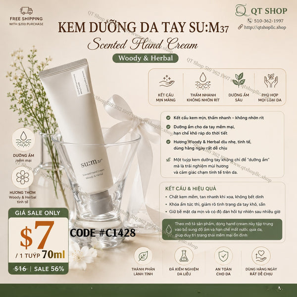 SU:M37 Kem dưỡng tay Scented Hand Cream Woody & Herbal - 70ml
