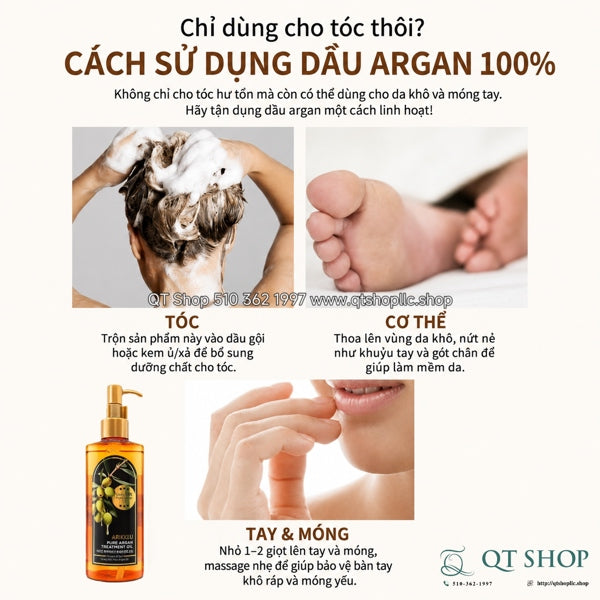 ARIKKEU PURE ARGAN - Dầu Dưỡng Tóc - 200ml + Mini 20ml - EXP 202805 (RÁCH HỘP)