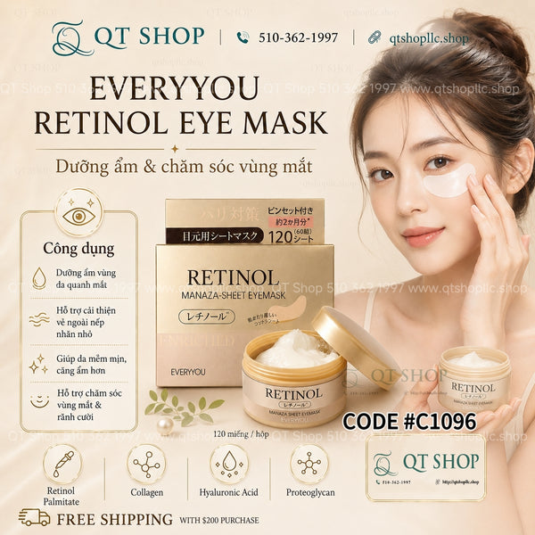 Mặt Nạ mắt Everyyou Retinol Manaza-Sheet EyeMask Japan 120 miếng (Màu Vàng)