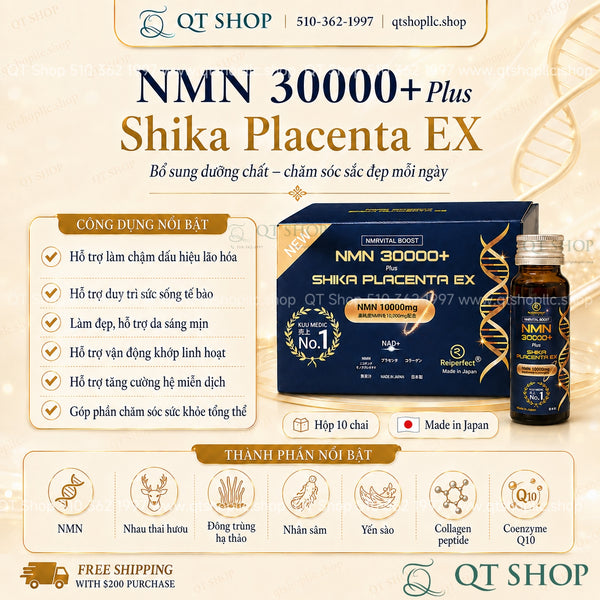 NMN 30000+ Shika Placenta EX - Hộp 10 chai x 50ml - EXP 202710