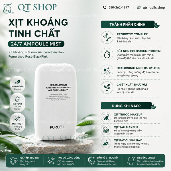 Xịt khoáng Purcell 24/7 Colostrum Pore Defence Ampoule Mist 55ml
