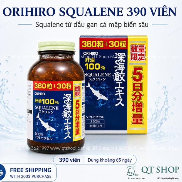 Viên uống dầu gan cá mập Orihiro Squalene Nhật Bản - Hộp 390 viên