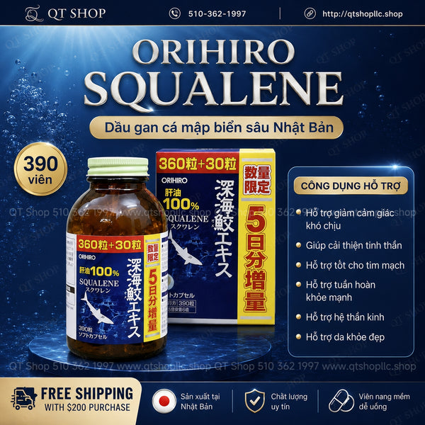 Viên uống dầu gan cá mập Orihiro Squalene Nhật Bản - Hộp 390 viên