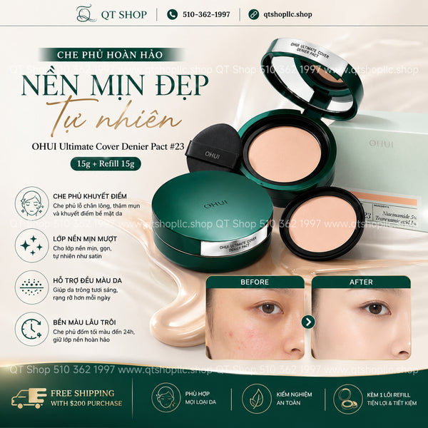 Phấn Tươi OHUI Ultimate Cover Denier Pact Tông #23 - Hộp 15g + 1 lõi refill 15g