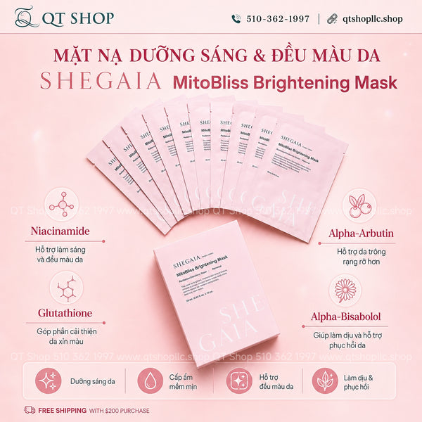 SHEGAIA Mặt Nạ Mitobliss Brightening Mask - 10ea (Hồng)