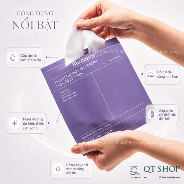 Mặt Nạ Thạch Biodance Rejuvenating Caviar PDRN Real Deep Mask - Hộp 4 miếng