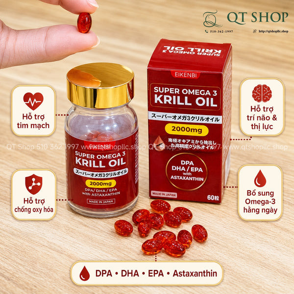 Dầu Nhuyễn Thể Eikenbi Super Omega 3 Krill Oil 2000mg - Hộp 60 viên