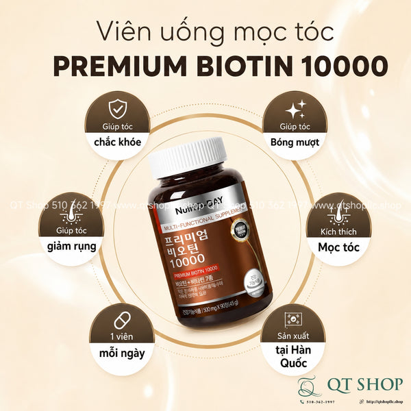 Viên uống hỗ trợ mọc tóc Nutri D-DAY Premium Biotin 10000 - Hộp 90 viên