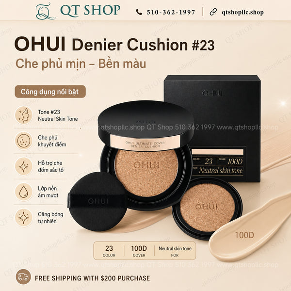 OHUI Ultimate Cover Denier Cushion #23 - 100D Neutral Skin Tone ( 1 hộp 13g + 1 lõi refill 13g)