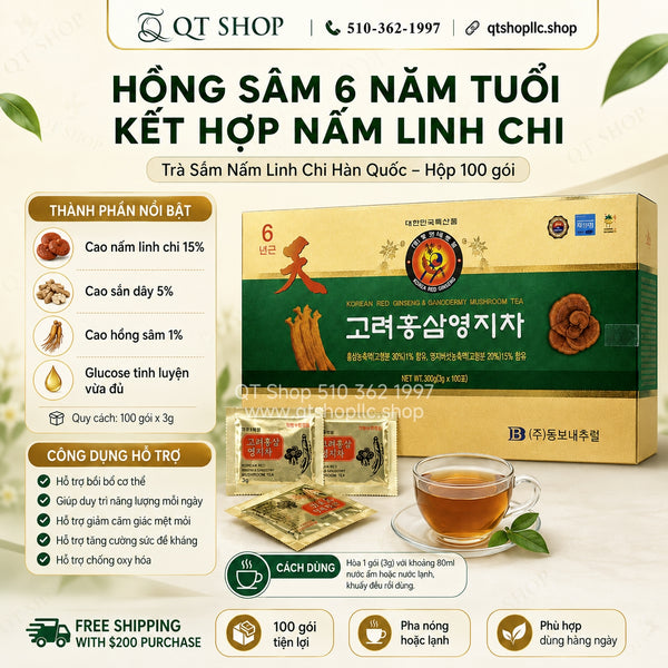 Trà Hồng Sâm Nấm Linh Chi Hàn Quốc - Hộp 100 gói
