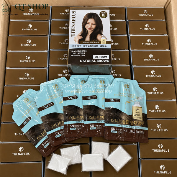 Gội nhuộm phủ bạc Hàn Quốc - Màu Natural Brown - 5 gói - THENAPLUS Ampoule Shampoo Hair Color
