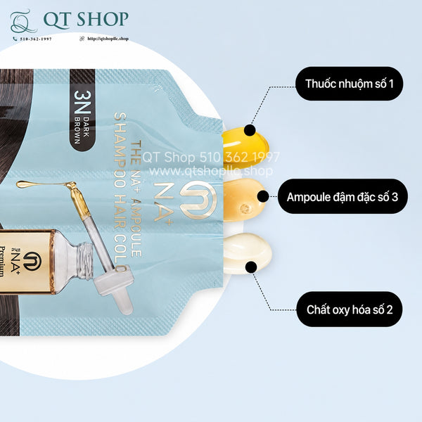 Gội nhuộm phủ bạc Hàn Quốc - Màu Dark Brown - 5 gói - THENAPLUS Ampoule Shampoo Hair Color