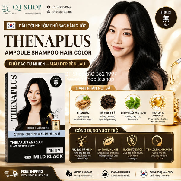 Gội nhuộm phủ bạc Hàn Quốc - Màu Mild Black - 5 gói - THENAPLUS Ampoule Shampoo Hair Color