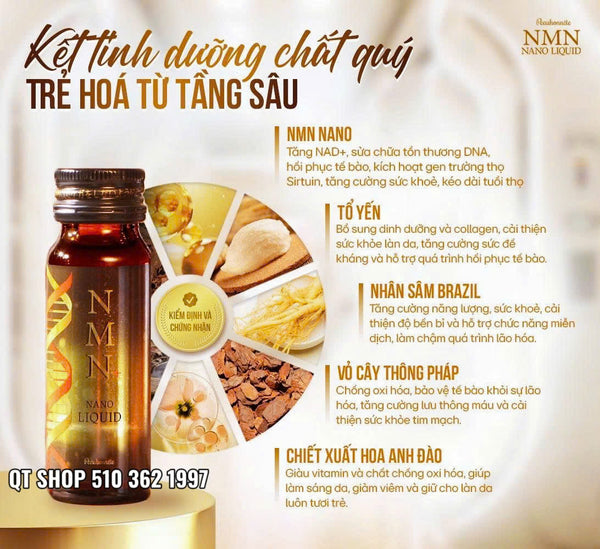 Nước Uống Trẻ Hóa Da Peauhonnete NMN+ NANO LIQUID 12000 Nhật Bản Japan - Hộp 12 chai