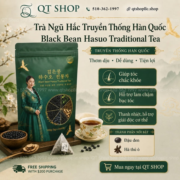 Trà Ngũ Hắc HQ- Đậu Đen Hà Thủ Ô - 20 gói túi lọc - EXP 202904
