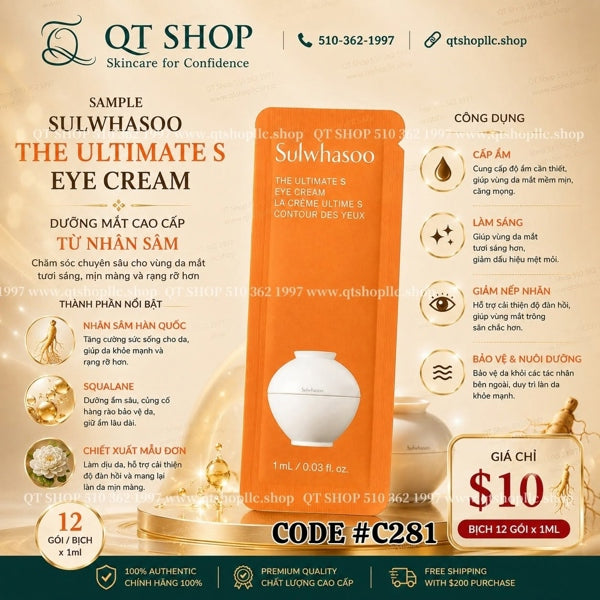 SULWHASOO - Sample Kem Mắt Thông Đỏ Mới - 12 gói x 1ml - EXP 202711