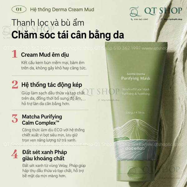 DOCLAB - Mask Thanh Lọc Aesthe Derma Purifying Mask - Mặt nạ Đất Sét Trà Xanh - 130 ml - EXP 202904