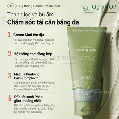 DOCLAB - Mask Thanh Lọc Aesthe Derma Purifying Mask - Mặt nạ Đất Sét Trà Xanh - 130 ml - EXP 202904