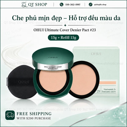 Phấn Tươi OHUI Xanh Ultimate Cover Denier Pact Tông #23 -Hộp 15g+1 lõi refill 15g - EXP 202905