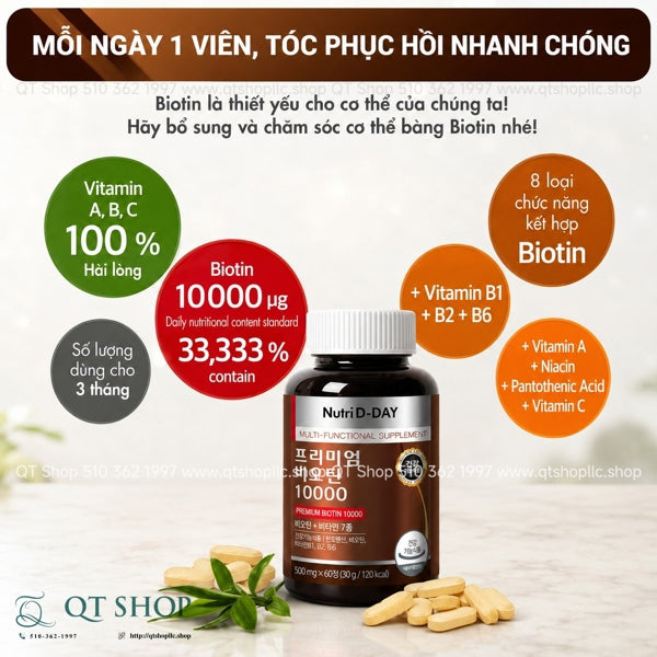 NUTRI D-DAY - Viên Uống Premium Biotin 10000 - 90 viên - EXP 202803