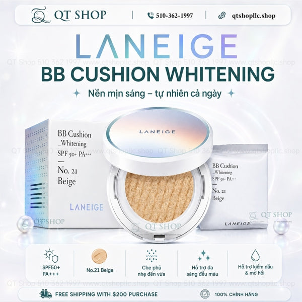 LANEIGE - @ - BB Cushion Whitening SPF50+PA+++ - No.21 Beige - kèm 1 lõi - EXP 202704