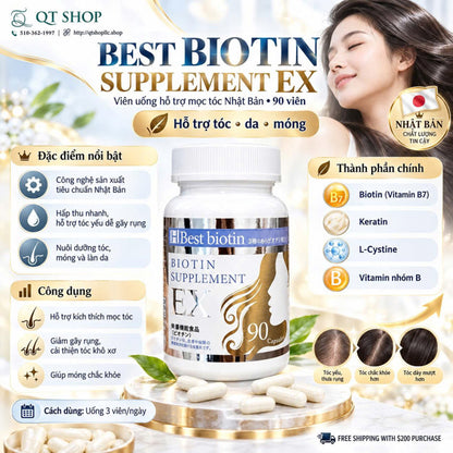 Viên Uống Mọc Tóc Best Biotin Supplement EX Japan - 90 viên - EXP 202906