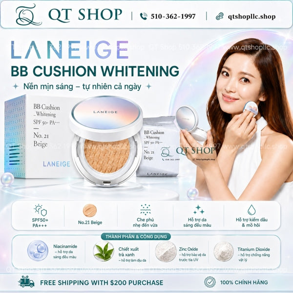 LANEIGE - @ - BB Cushion Whitening SPF50+PA+++ - No.21 Beige - kèm 1 lõi - EXP 202704
