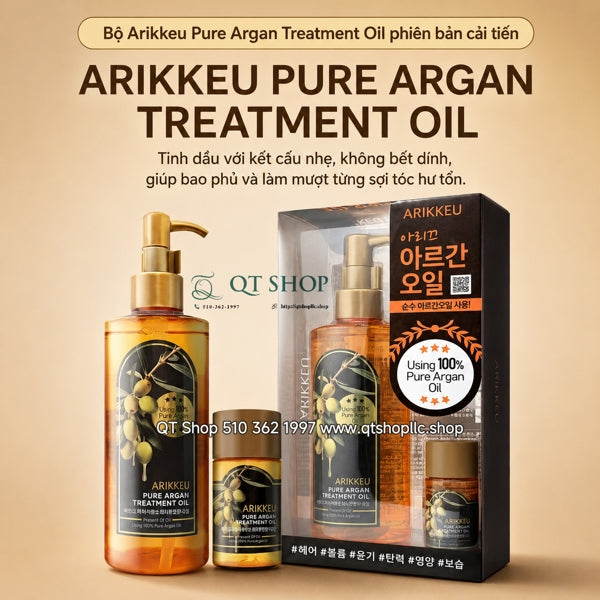 ARIKKEU PURE ARGAN - Dầu Dưỡng Tóc - 200ml + Mini 20ml - EXP 202805 (RÁCH HỘP)