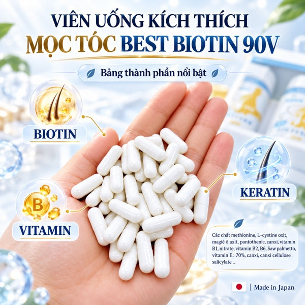 Viên Uống Mọc Tóc Best Biotin Supplement EX Japan - 90 viên - EXP 202906