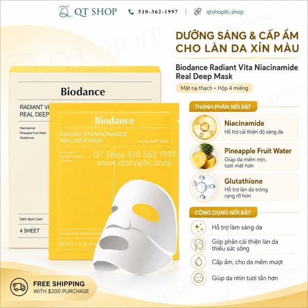 BIODANCE - Mặt Nạ Thạch Radiant Vita Niacinamide Real Deep Mask - VÀNG - 4ea - EXP 202903