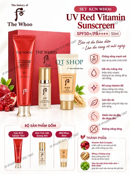 THE WHOO - Set KCN Whoo Đỏ UV Red Vitamin Sunscreen - 75ml - EXP 202806