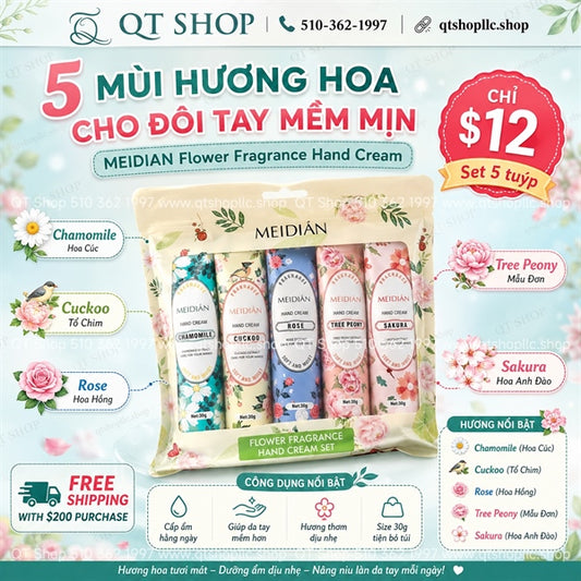 Set 5 Kem Dưỡng Tay MEIDIAN - Flower Fragrance Hand Cream - Japan