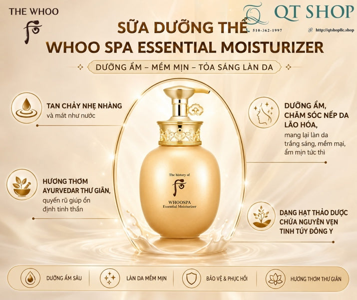 WHOO - Dưỡng Body Whoospa Essential Moisturizer 220ml - TÁCH SET - EXP 2029.04