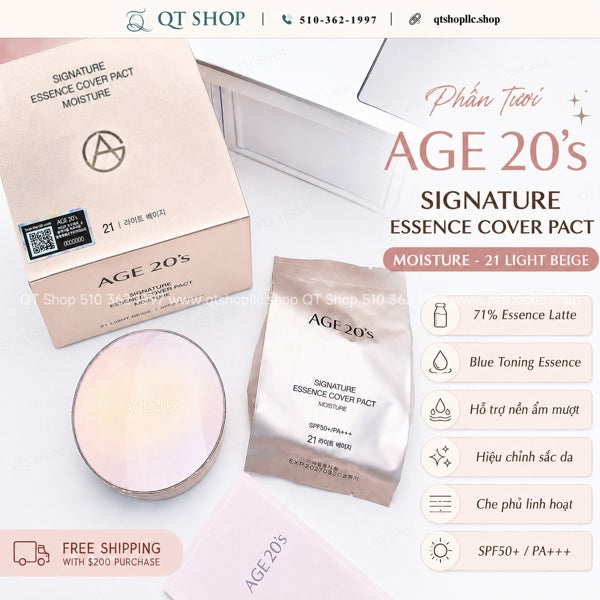 AGE 20's - @ - Phấn Tươi Signatura Essence Cover Pact Moisture - Tone #21 - Vỏ Hồng - EXP 202705