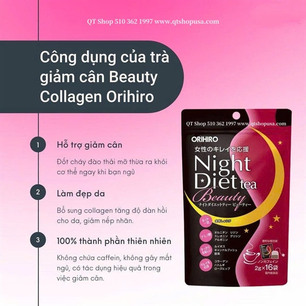 ORIHIRO - Trà Night Tea Diet beauty JP - MÀU HỒNG - 24 gói - EXP 202803
