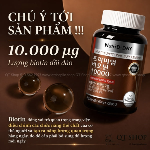 NUTRI D-DAY - Viên Uống Premium Biotin 10000 - 90 viên - EXP 202803