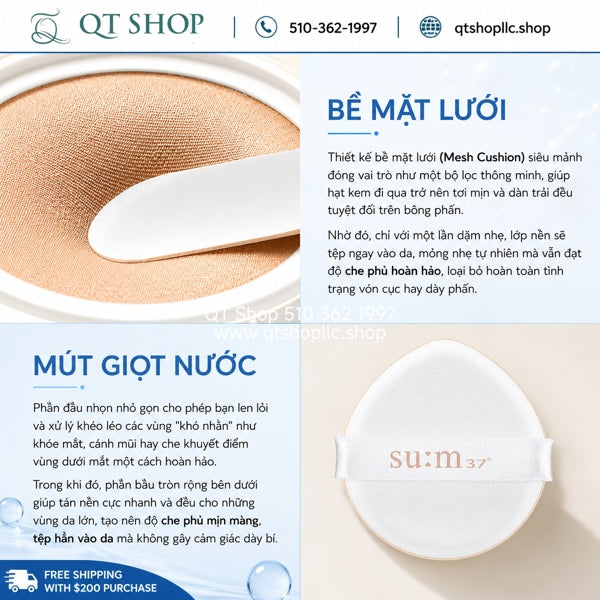 SUM37 - Phấn Cushion Sum Xanh Water-Full Mesh - Tông #21 - KÈM 2 LÕI - EXP 2028.02
