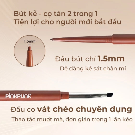 PINKPUNK- Bút Kẻ Mắt Gel Hai Đầu, Đầu Gel 1.5mm - Màu Đen