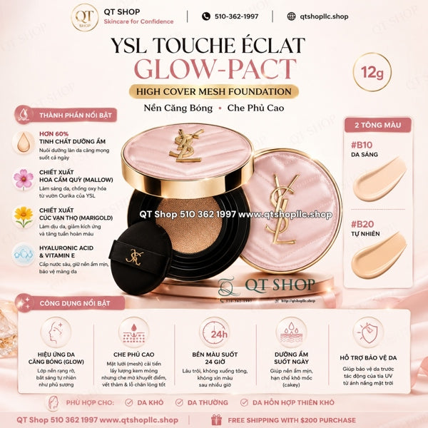 YSL - Touche Éclat Glow-Pact Cushion - #B10 Tông Sáng - 12g ( Vỏ Da Hồng)