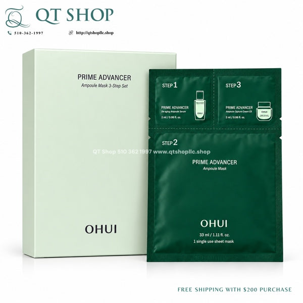 OHUI - Mặt Nạ Ohui Xanh Prime Advancer Ampoule Mask 3-Step Set - 8ea - EXP 202702