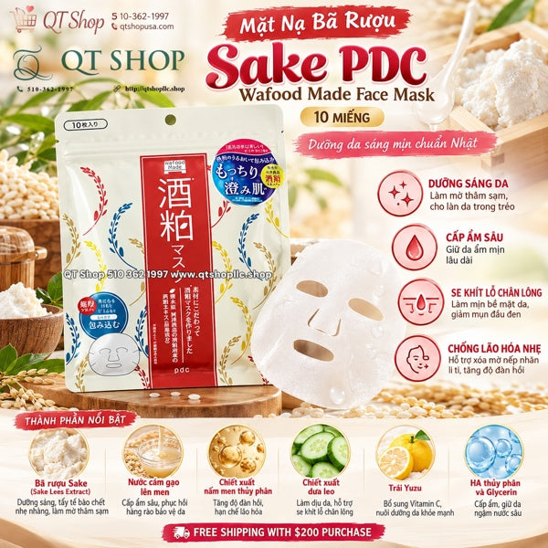 Mặt Nạ Bã Rượu Sake PDC Wafood Made - Japan - 10 miếng
