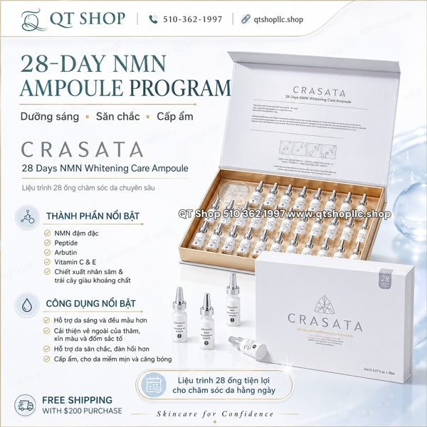 CRASATA - 28 days NMN Whitening - Set Serum NMN trắng da - 28 ống - EXP 202806