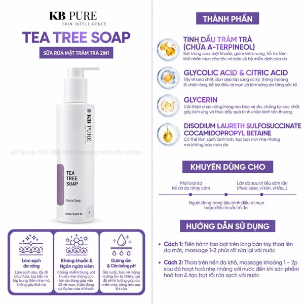 KB PURE - SRM Sữa Rửa Mặt Tea Tree Soap - 250ml NEW - EXP 202805
