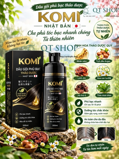 KOMI - Dầu gội phủ bạc Komi màu nâu hạt dẻ - Dạng chai 500ml- Japan