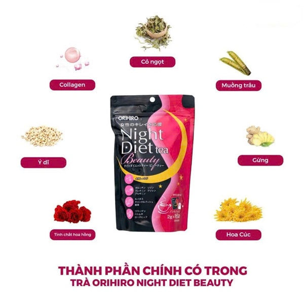 ORIHIRO - Trà Night Tea Diet beauty JP - MÀU HỒNG - 24 gói - EXP 202803