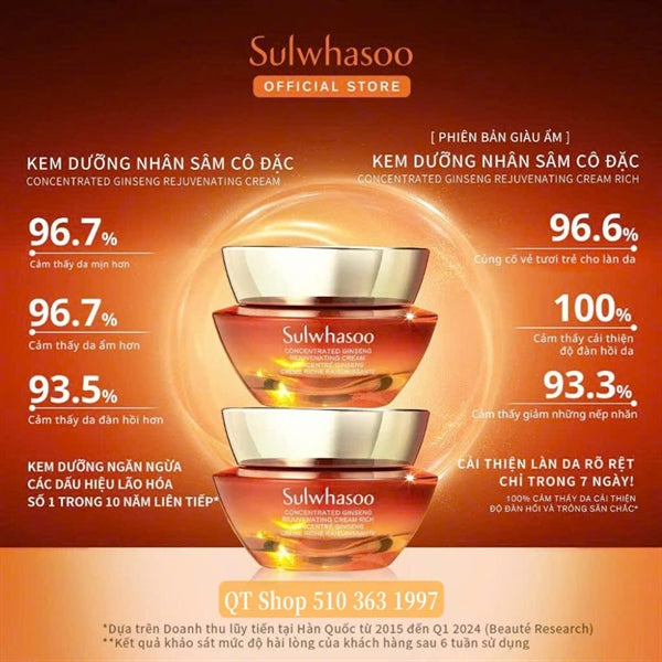 SULWHASOO - Mini Kem Sâm Concentrated Ginseng Rejuvenating Cream Rich - 10 ml - EXP 20280427