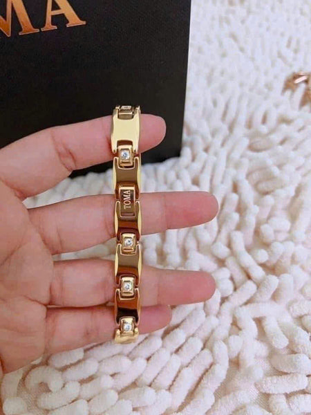 TOMA - Vòng Điều Hòa Huyết Áp màu vàng 24K- có đính đá - NỮ- Japan