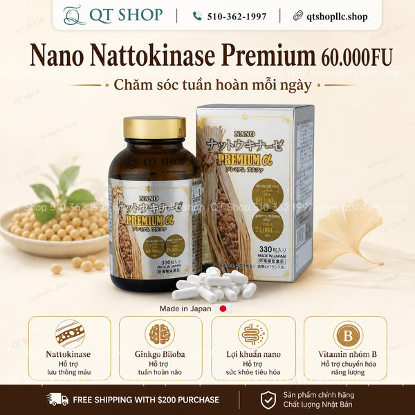 Viên Uống Phòng Chống Đột quỵ NattoNattokinase Premium60.000 FU - 330 Viên Japan
